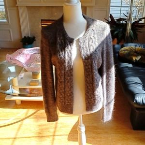 Max Studio Heathered Gray Cable Sweater Size Large